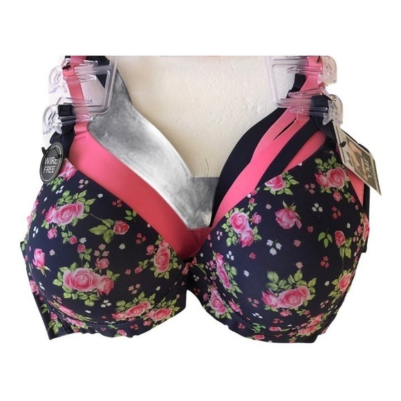 Ymi Jeans Other - YMI Wirefree Bra 3-Pack Floral Pink Black Size 34C NWT‎ Comfort Bras